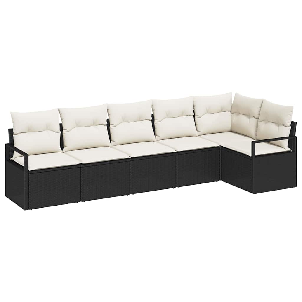 Garten-Sofa-Set mit Kissen mit Speicher 6 pcs Schwarz und Creme